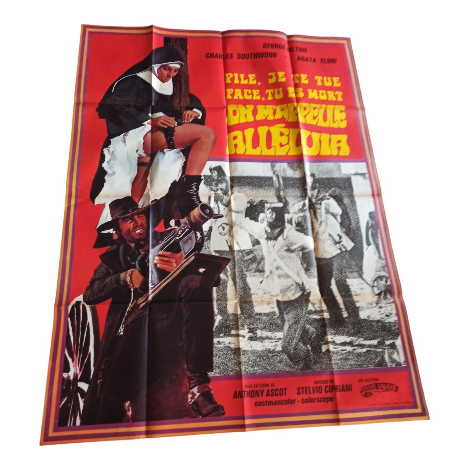 Affiche cinéma 1971 On l’appelle Alléluia western pliée film Pile Je Te Tue