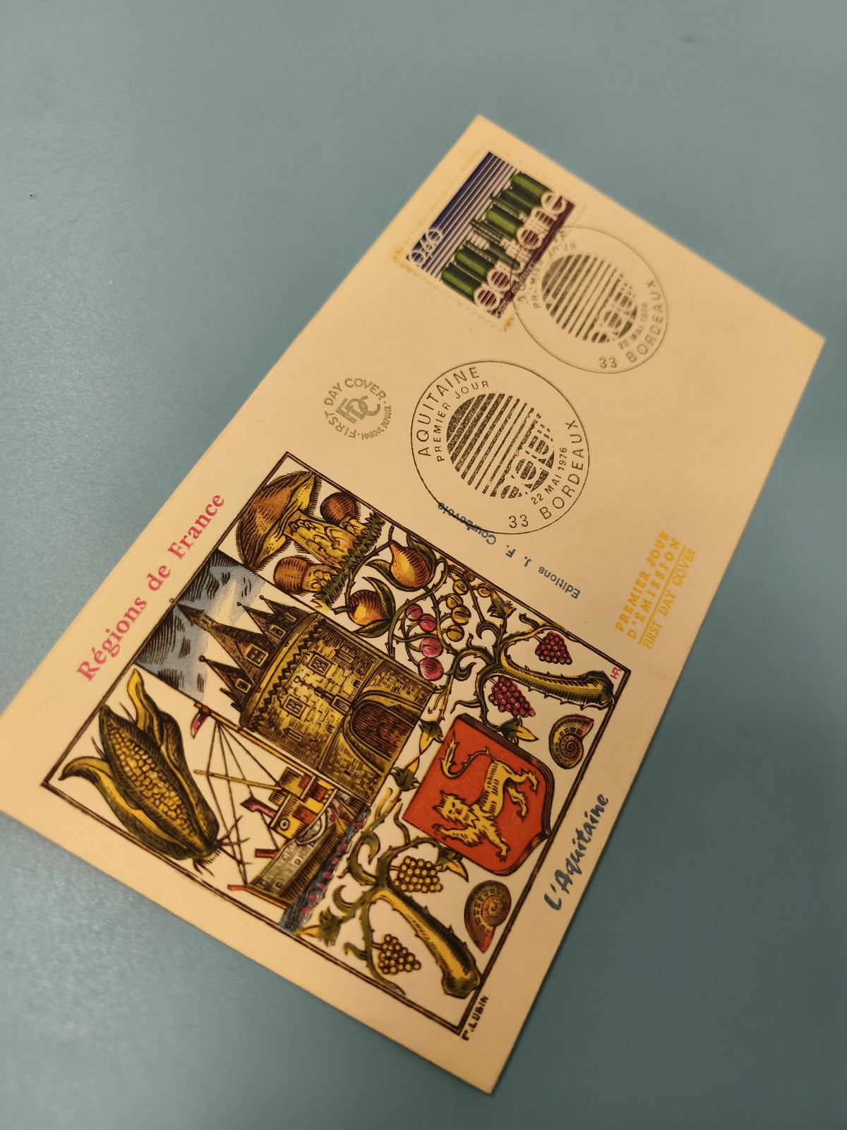 Enveloppe FDC premier jour Aquitaine timbre Bordeaux illustration couleur