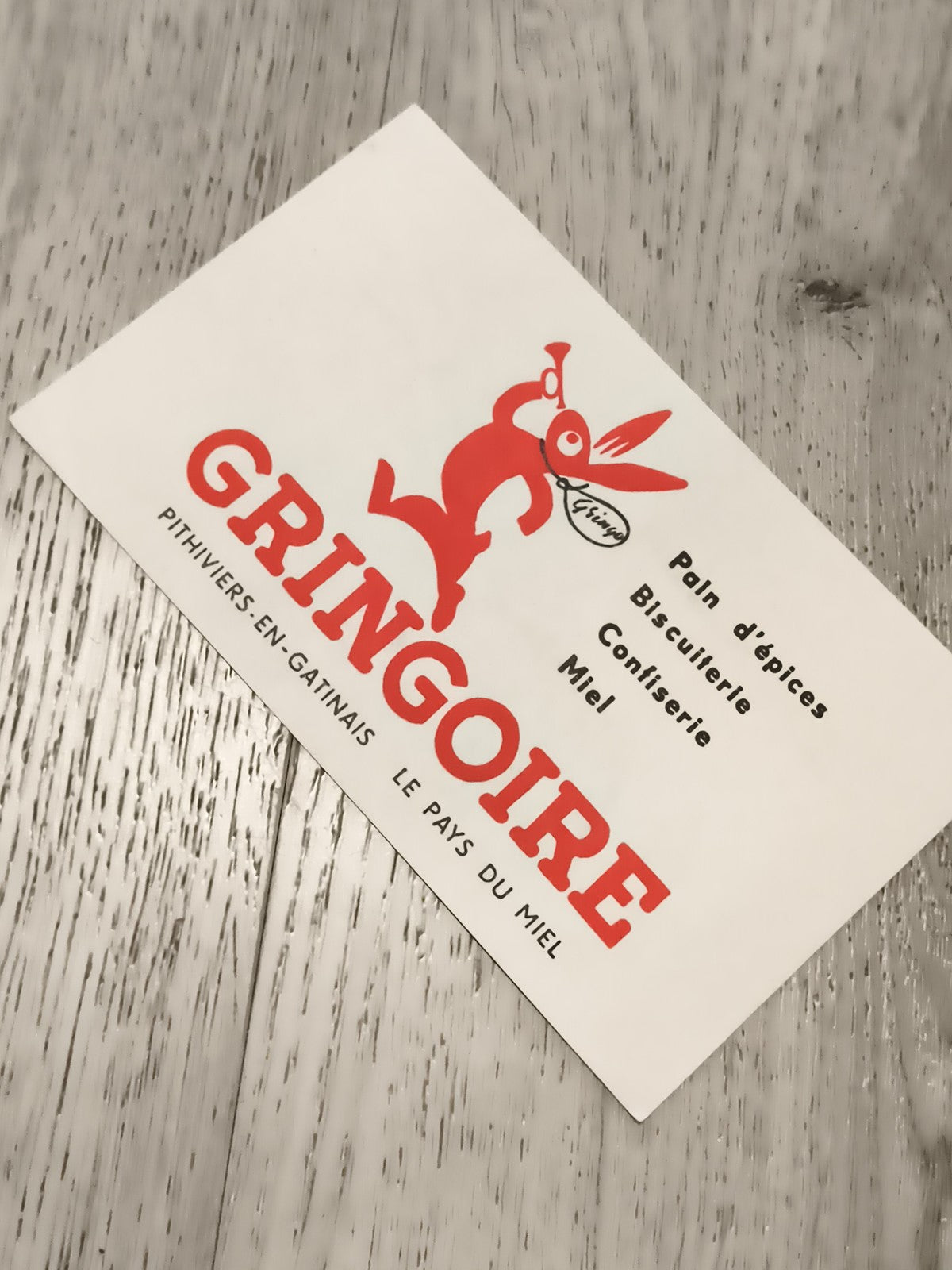 Ancienne publicité papier GRINGOIRE lapin rouge Pithiviers confiserie miel