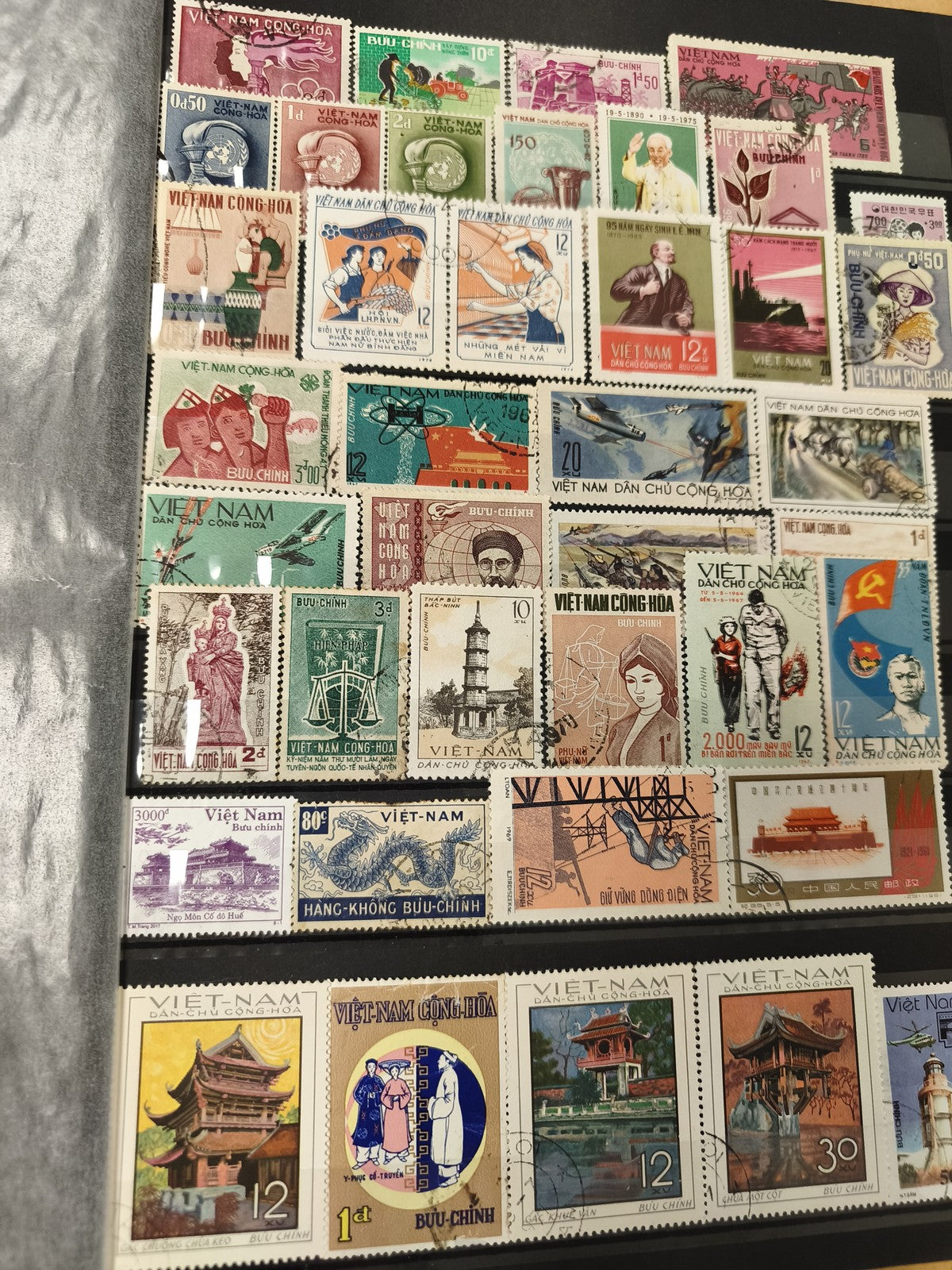 Lot de timbres Viet Nam multicolores, motifs variés, philatélie (support exclu)