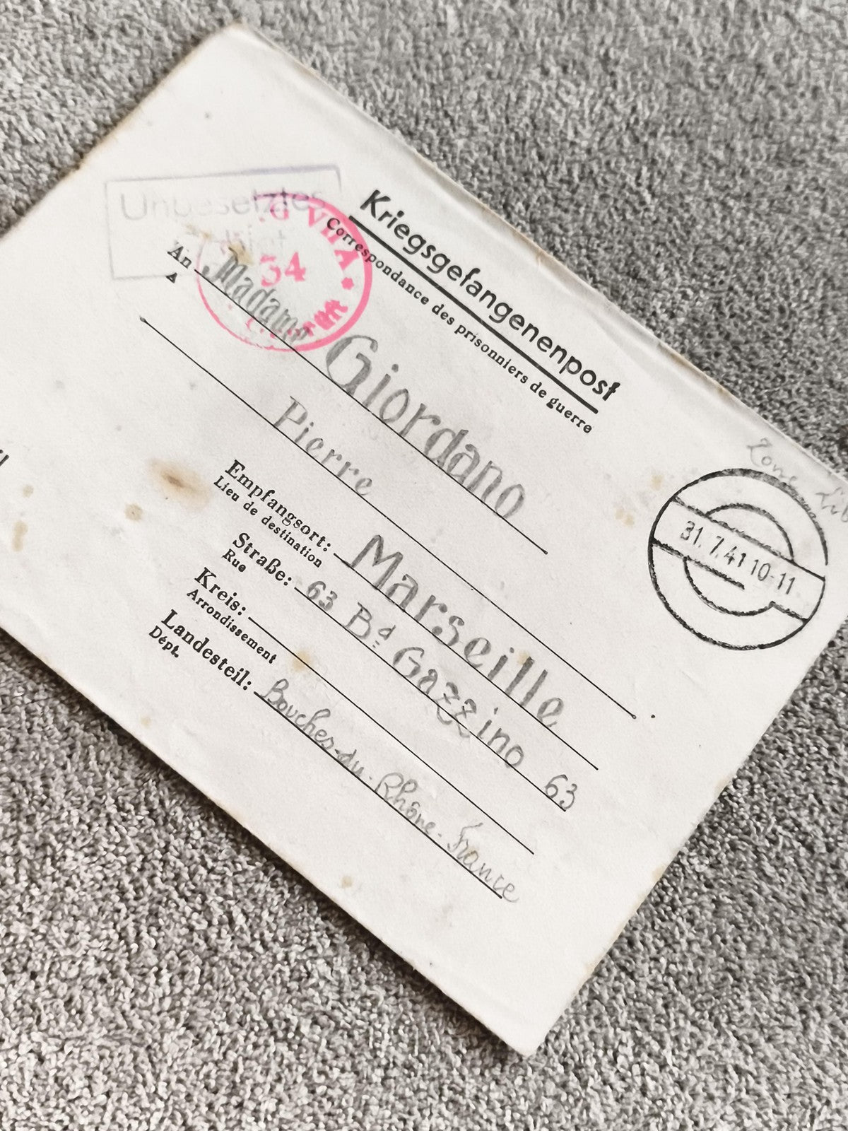 Lettre Kriegsgefangenenpost ancien WW2 Marseille prisonnier guerre