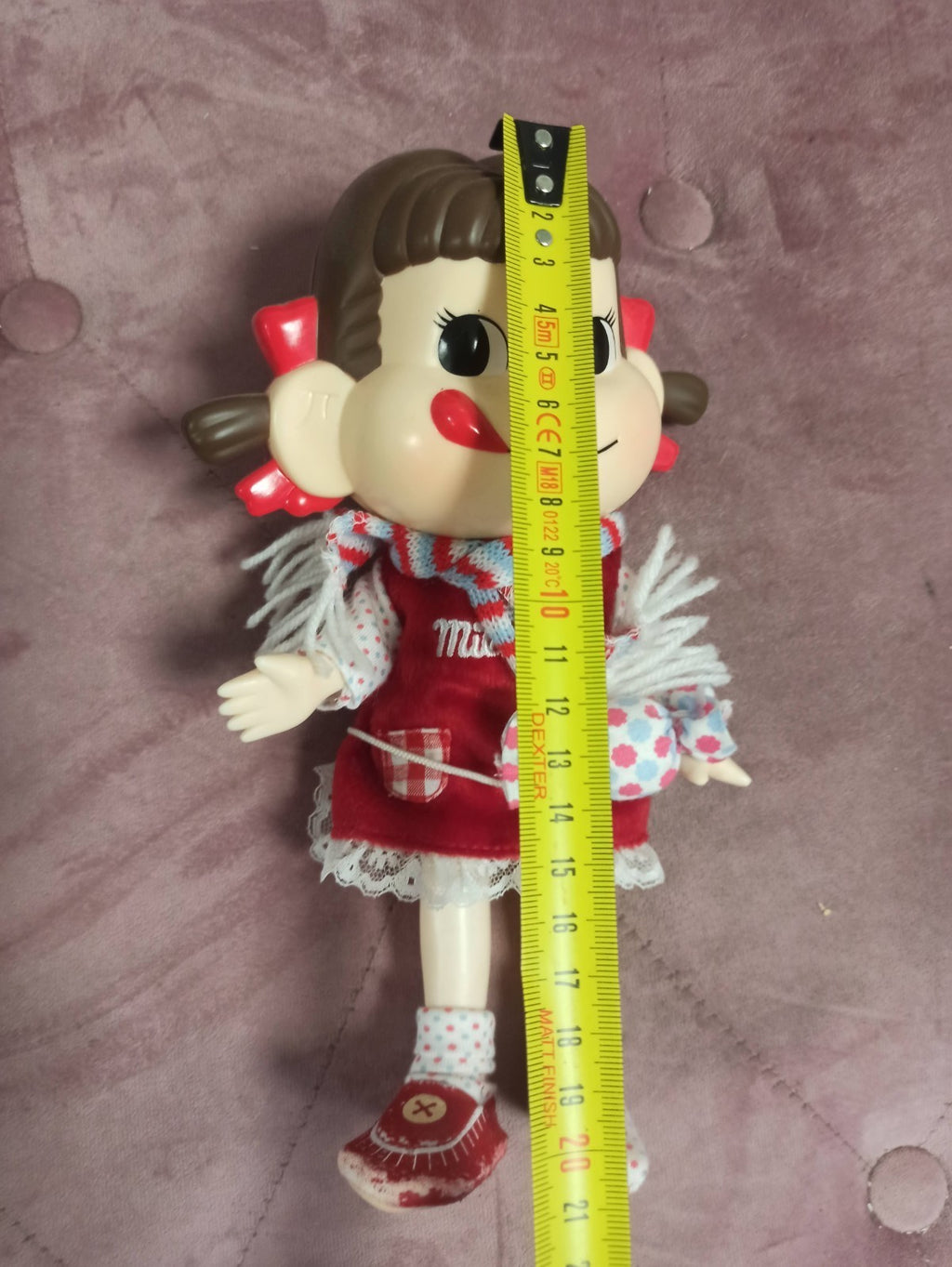 Poupée vintage Peko-Chan Milky vinyle souple robe rouge Japan figurine déco