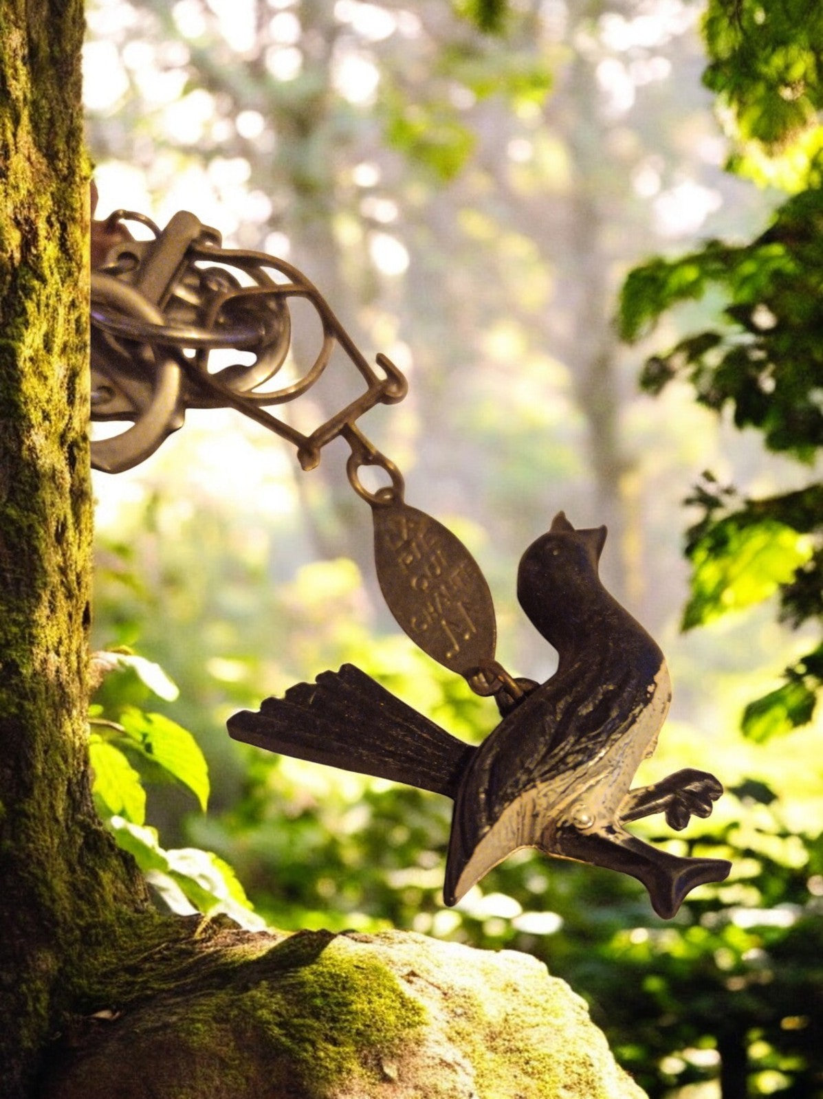 Porte-clés vintage métal oiseau publicitaire, finition bronze, années 70