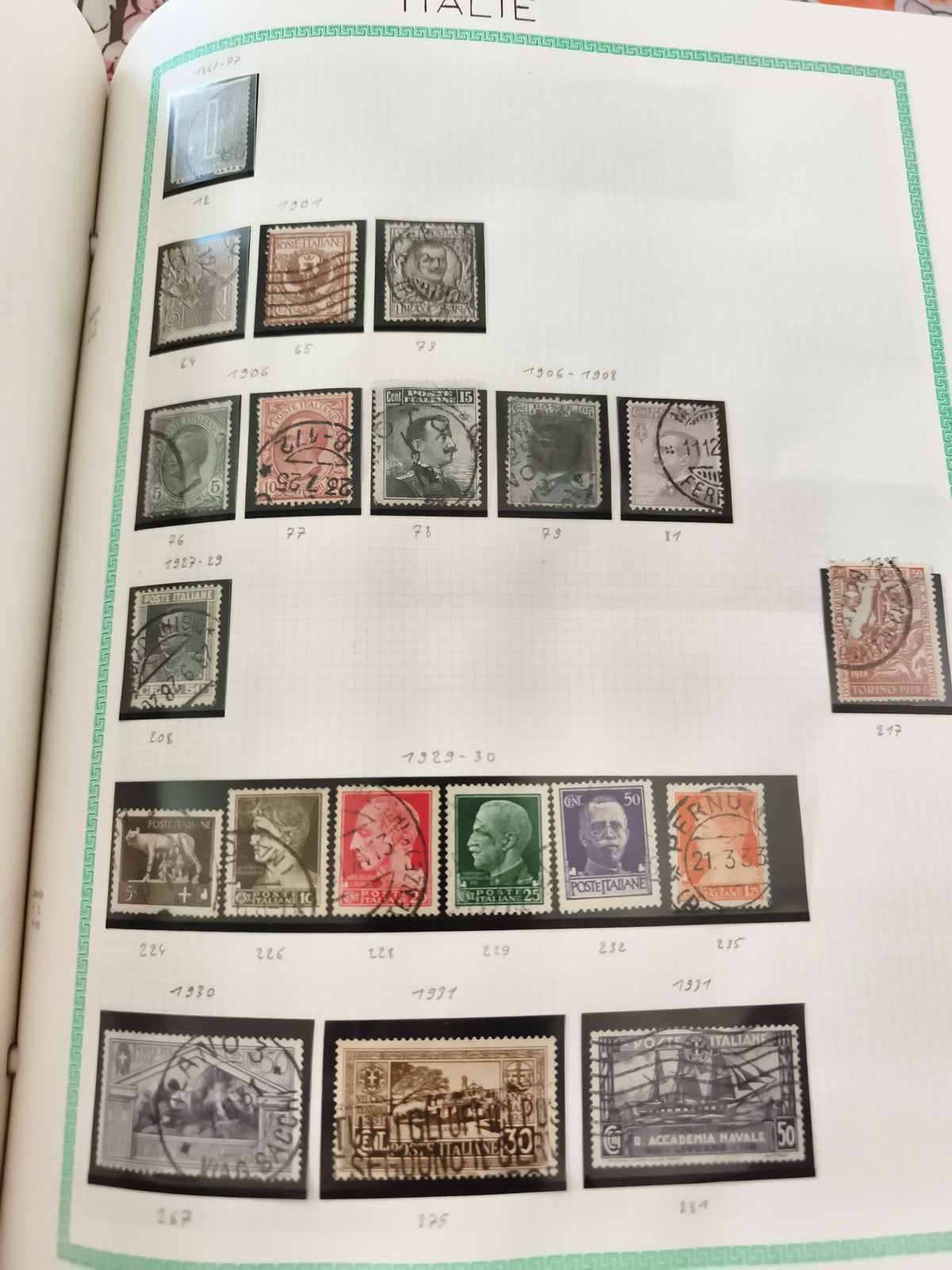 Timbres Italie oblitérés XIXe-XXe, lot philatélie, Poste Italiane, divers motifs