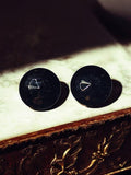 Boucles d’oreilles clips vintage rondes noires aspect laqué ancien rétro