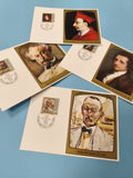 Lot cartes postales timbrées portraits écrivains et personnalités, fond blanc