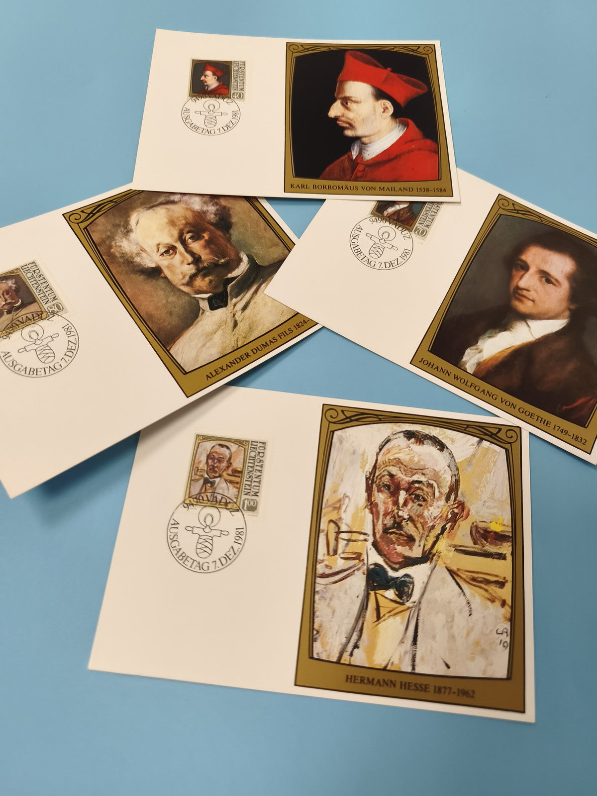 Lot cartes postales timbrées portraits écrivains et personnalités, fond blanc