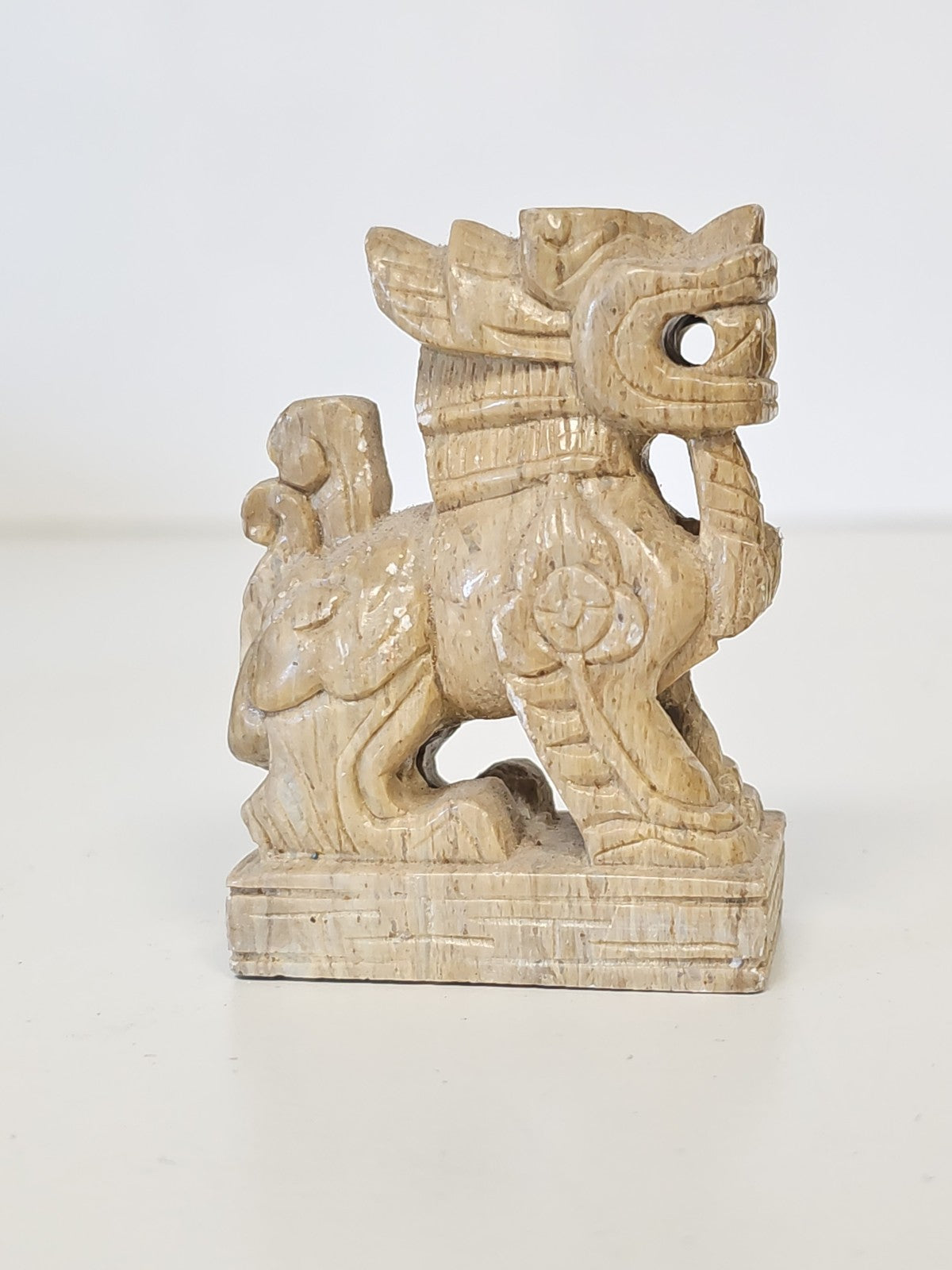 Vintage Chinese dragon sculpture in natural stone, antique Asian decor co