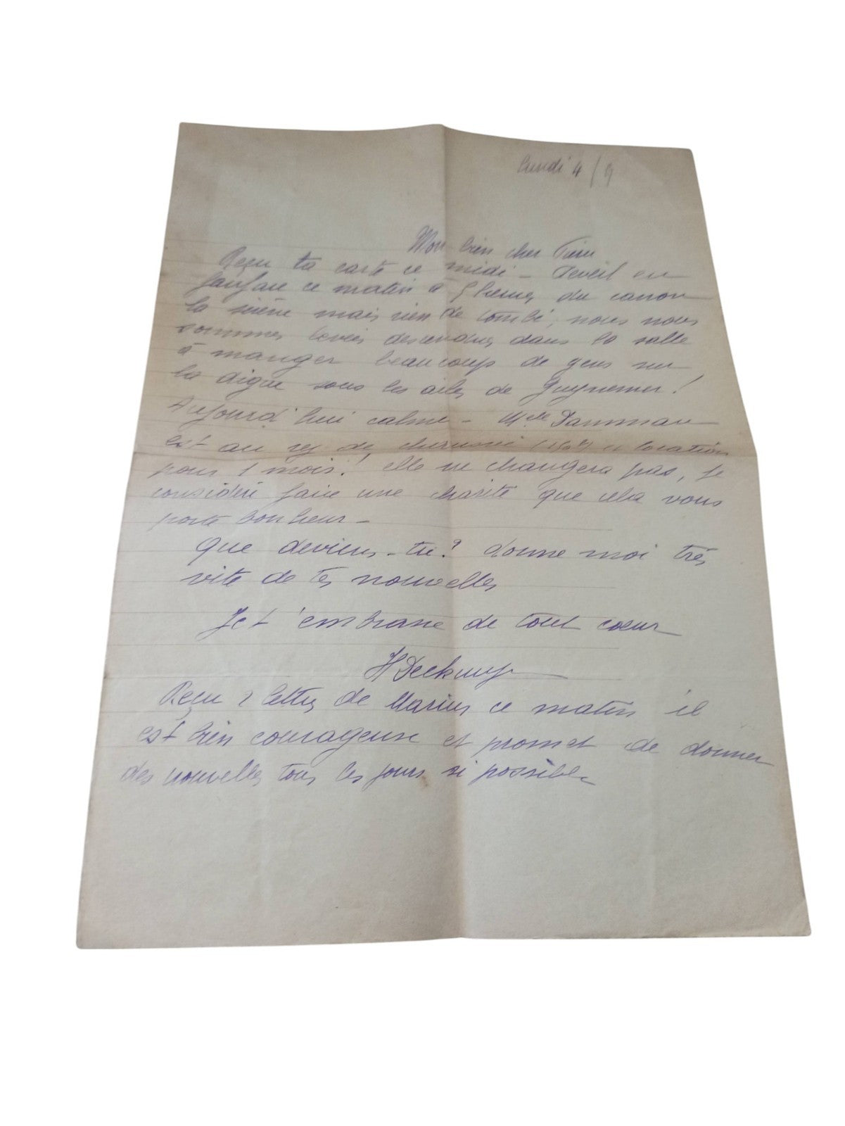 Lettre manuscrite 1939-1945 encre bleue papier époque guerre WW2