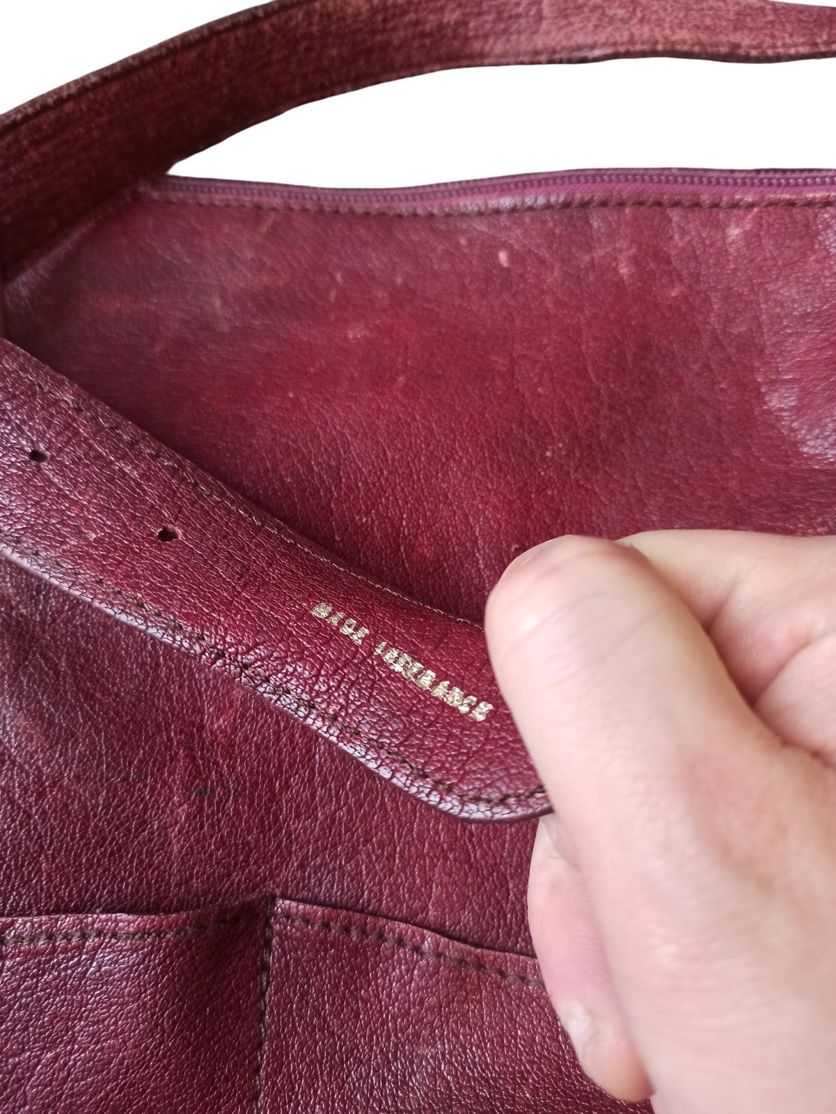 Sac à main vintage cuir bordeaux ancien, grand cabas rétro femme