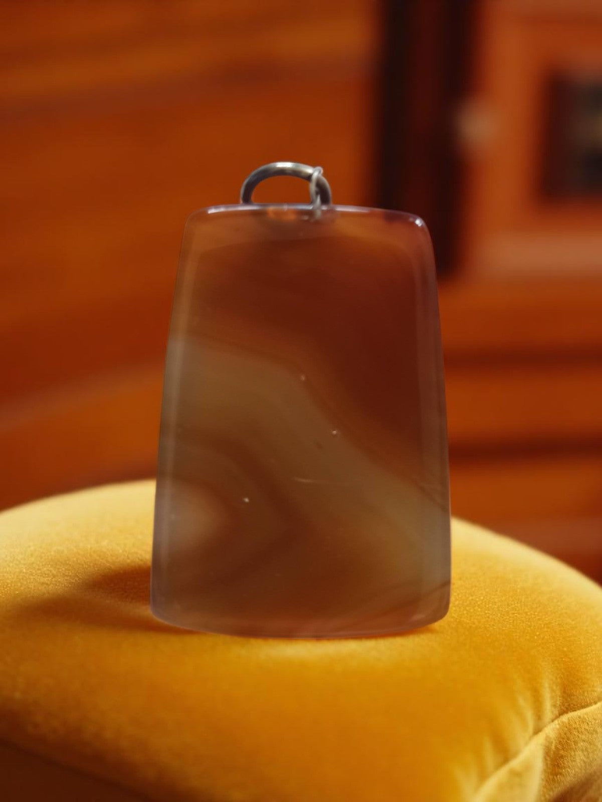 Pendentif vintage agate naturelle brune, tranche polie rétro, bijou pierre