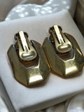 Paire boucles d’oreilles vintage clip rétro doré géométrique fantaisie ancienne