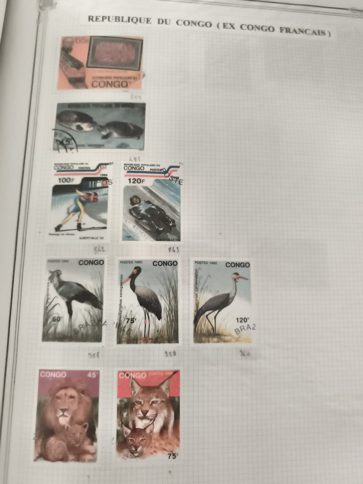 Timbres Congo République animaux oiseaux sports lot philatélie