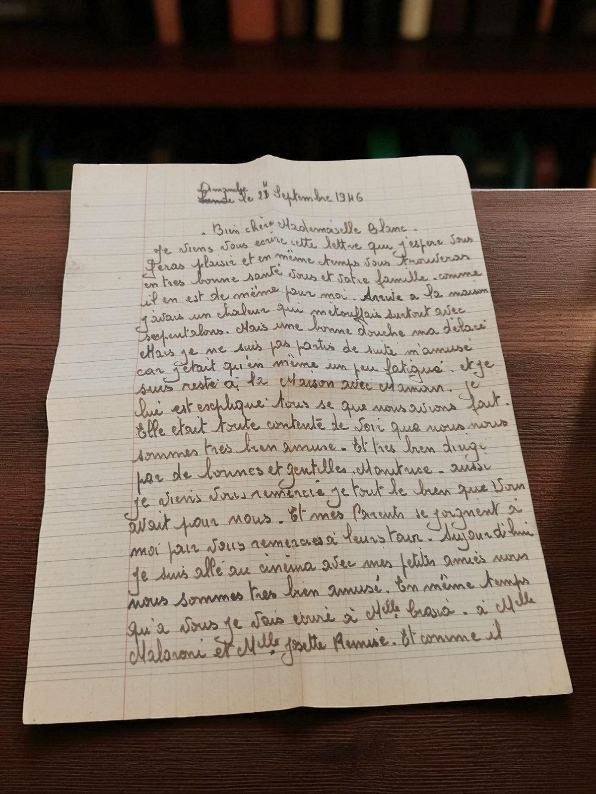 Lettre manuscrite ancienne 1946 à Mlle Blanc vintage post WW2 écriture cursive