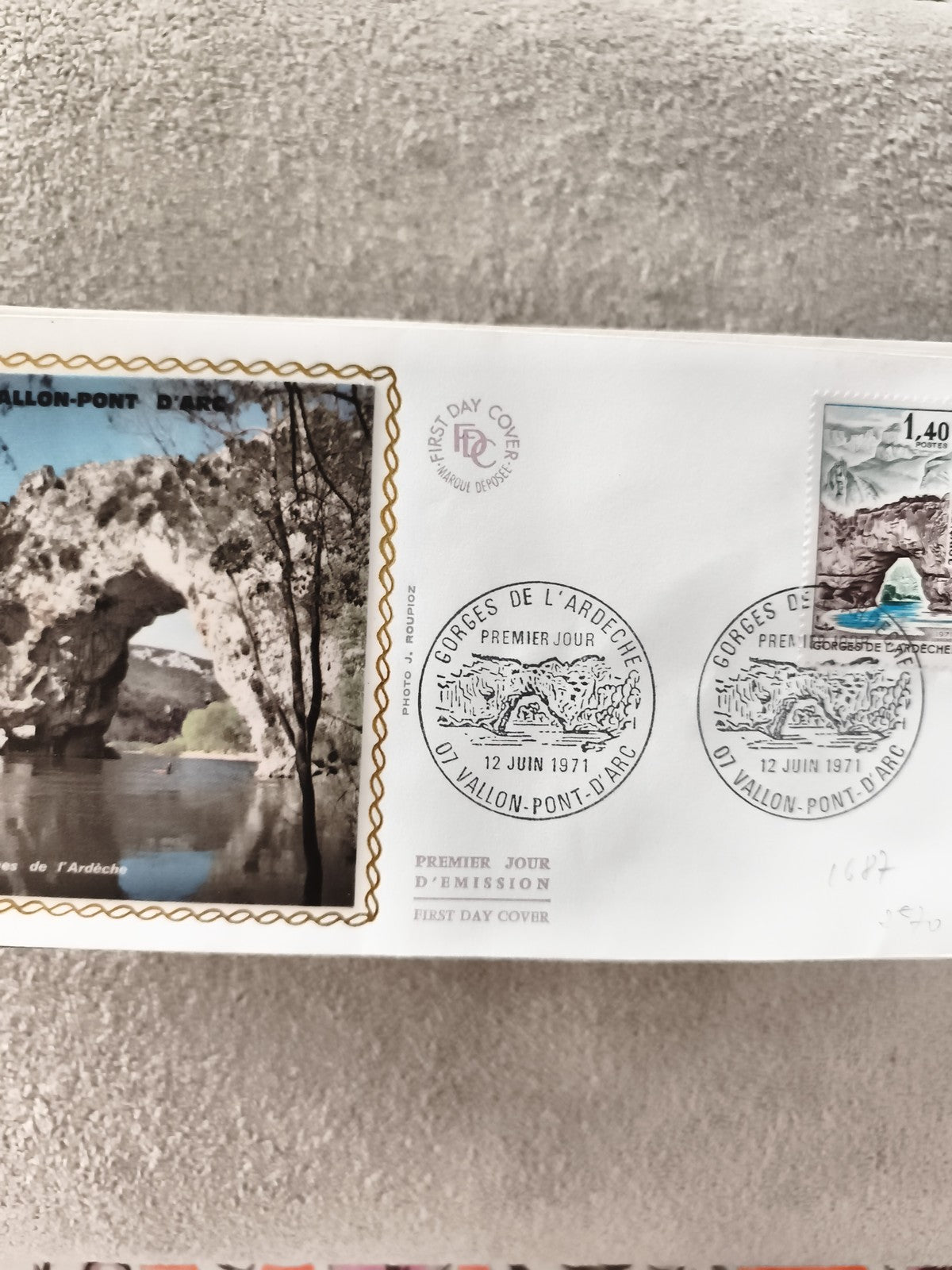 Lettre FDC Gorges de l’Ardèche 1971 Premier Jour Vallon-Pont-d’Arc philatélie