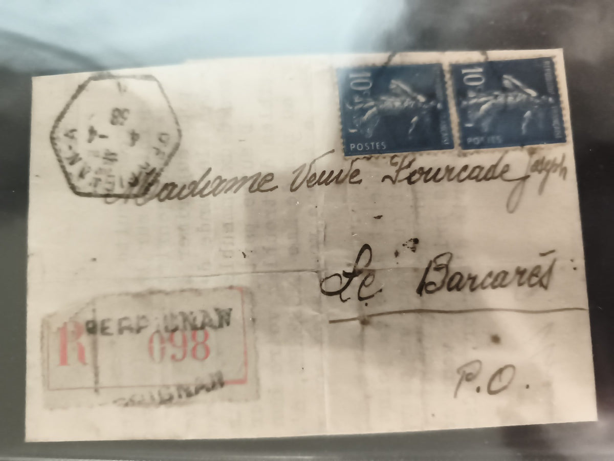 Lettre ancienne recommandée timbres 10c bleu France oblitérés Perpignan philatél