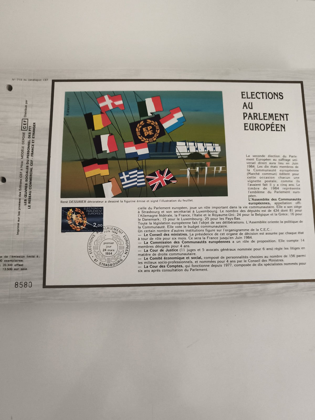 Feuillet philatélique CEF Élections Parlement Européen 1984 drapeaux