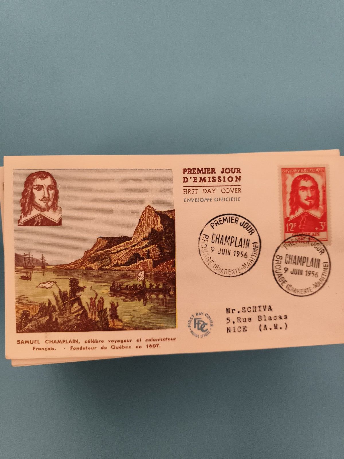 Enveloppe premier jour Champlain 1956 FDC illustration Québec timbre France