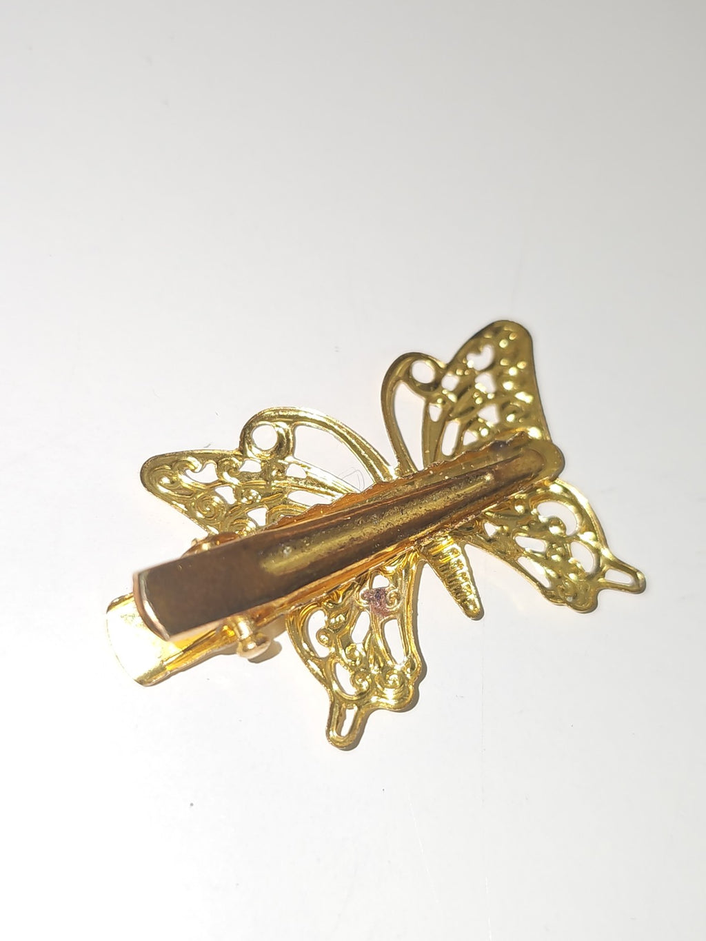 Vintage barrette cheveux ancienne en métal doré émaillé, accessoire rétro déco