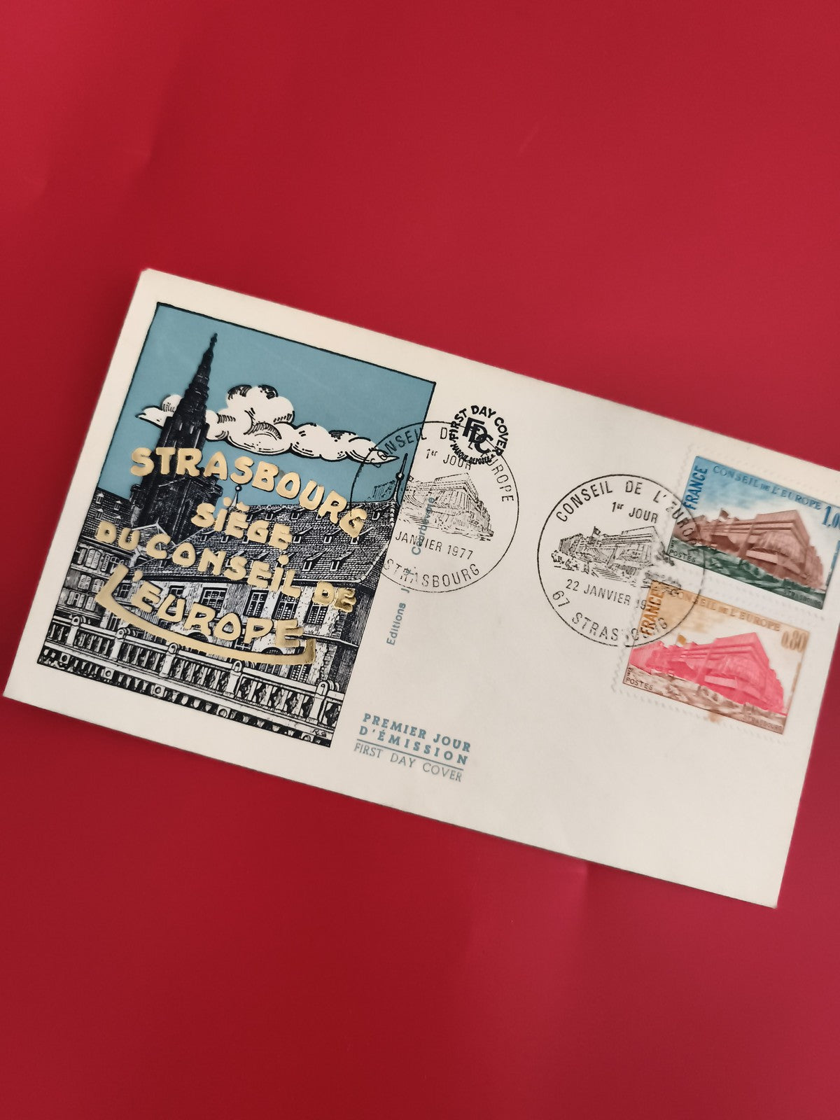 Lettre FDC Strasbourg Conseil de l'Europe 1977 timbres oblitérés Philatélie