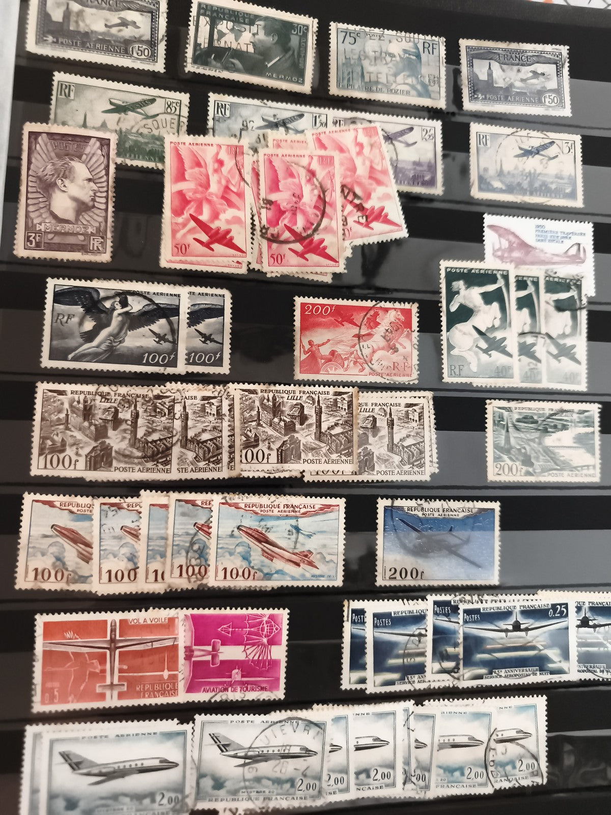 Timbres anciens poste aérienne France lot avions, Mermoz, 1930s-1970s philatélie