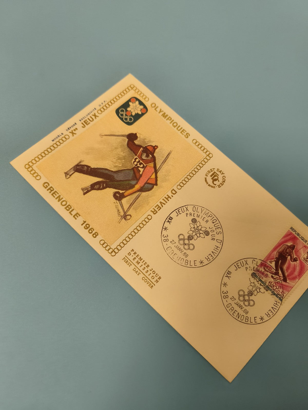 Enveloppe FDC Jeux Olympiques Grenoble 1968 premier jour ski illustrée