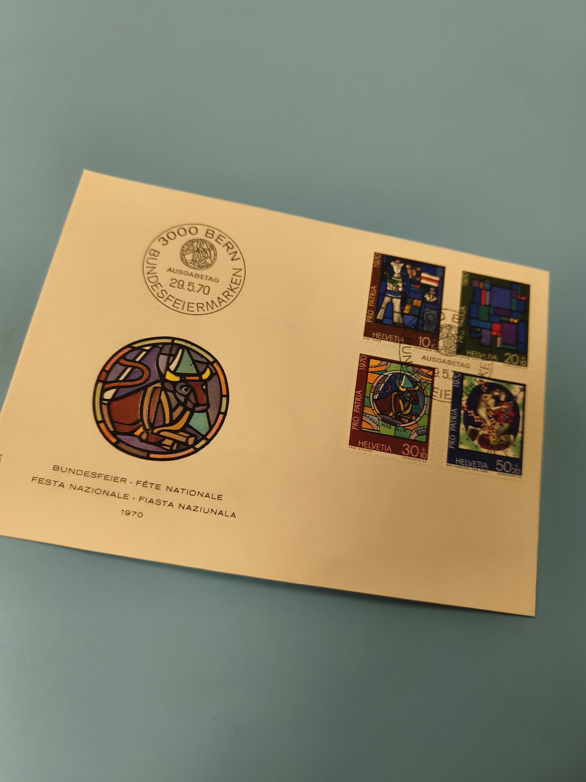 Enveloppe premier jour suisse 1970 FDC Bundesfeier timbres Helvetia (Ref 11)