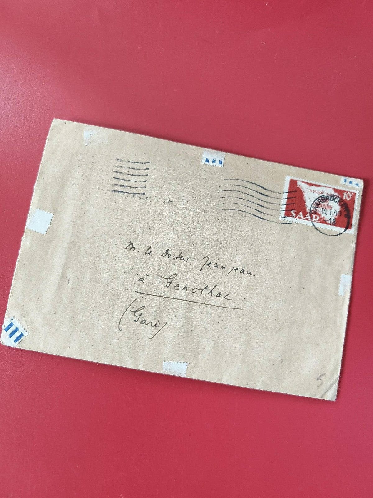 Enveloppe affranchie timbre Maroc 10f cachet postal, écriture manuscrite