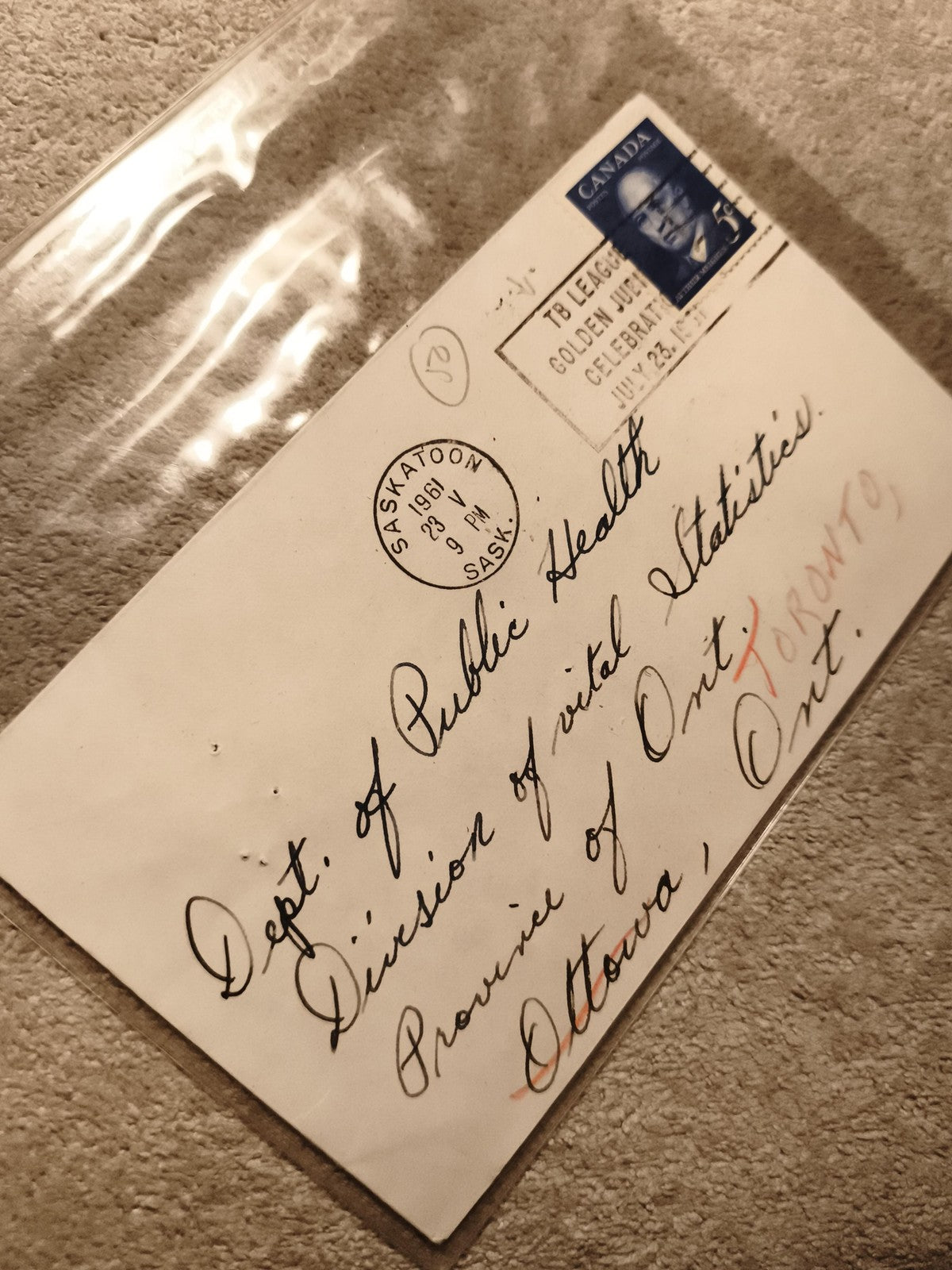 Lettre ancienne Canada 1961 timbre George VI enveloppe manuscrite Saskatoon Phil