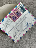 Lettre affranchie Cameroun 3 timbres RF 8F et 15F, enveloppe avion décorée