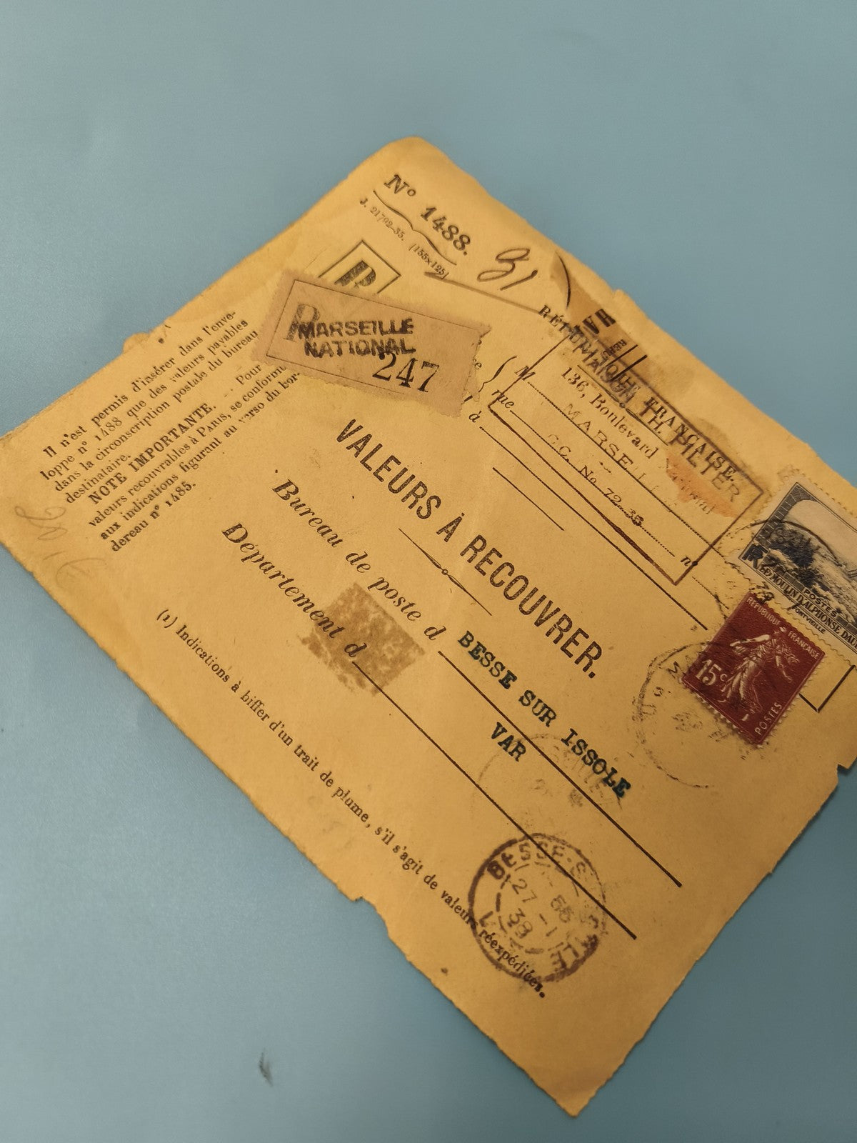 Ancienne enveloppe timbrée oblitérée Marseille Besse philatélie collection