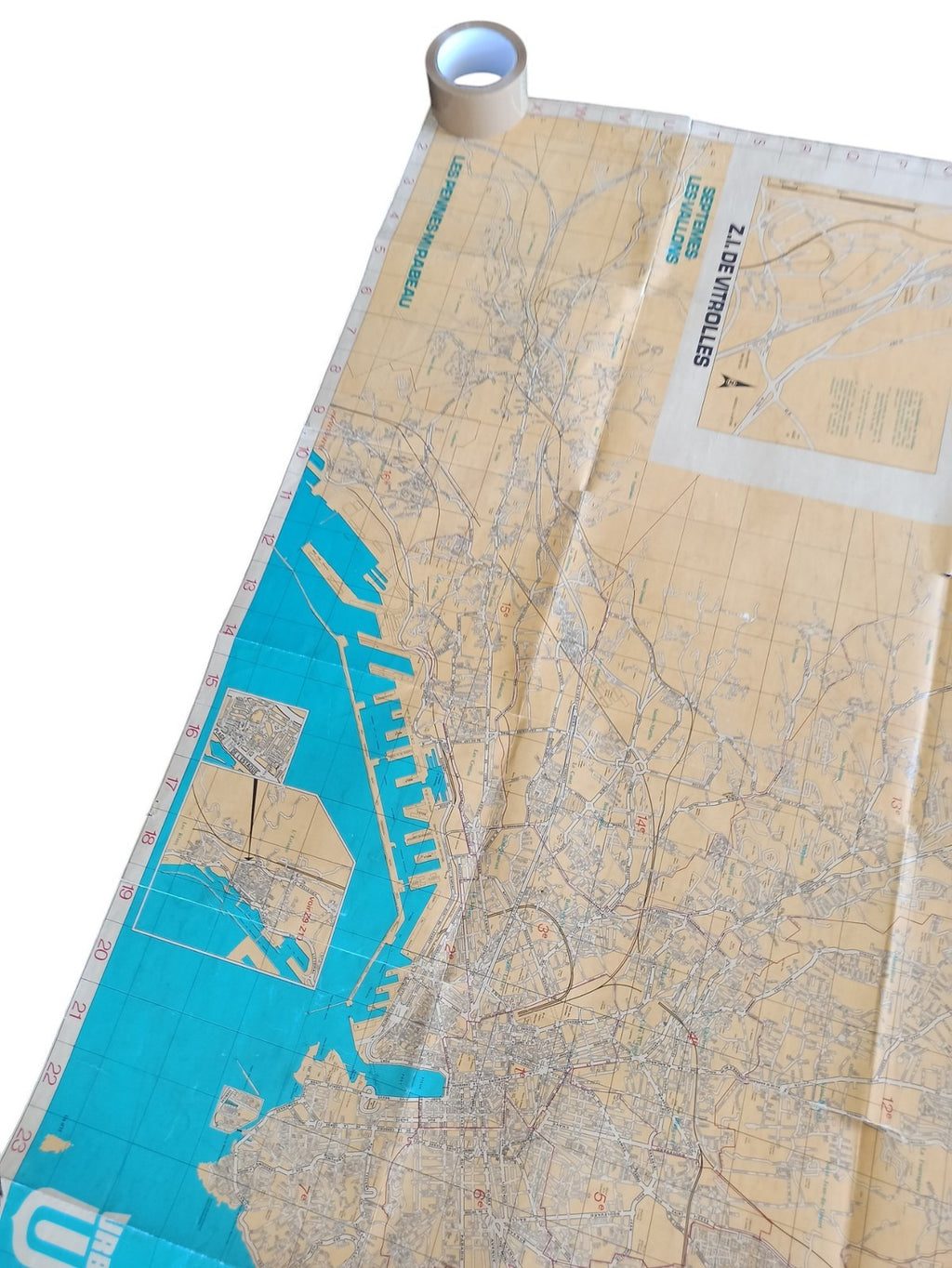 Carte routière vintage Marseille plan XL pliée ancien plan urbain rétro