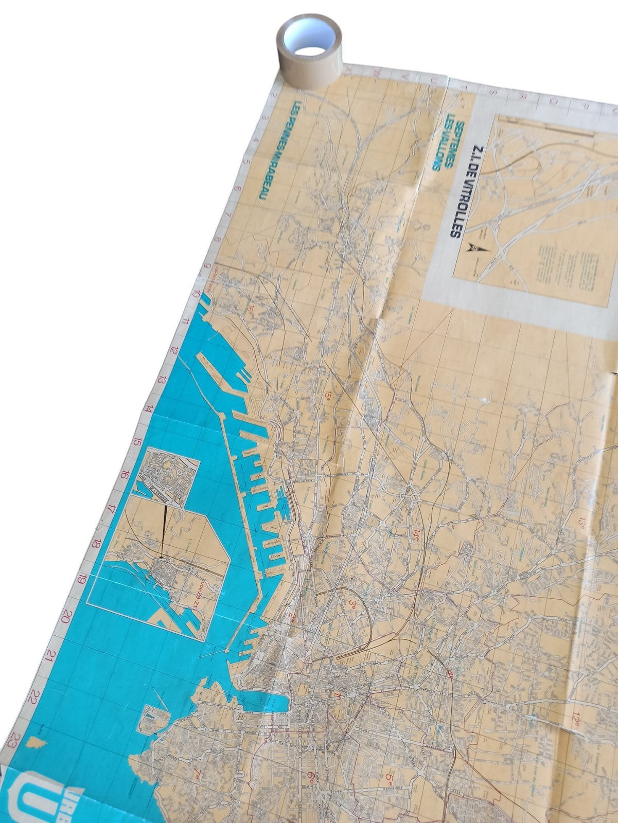 Carte routière vintage Marseille plan XL pliée ancien plan urbain rétro