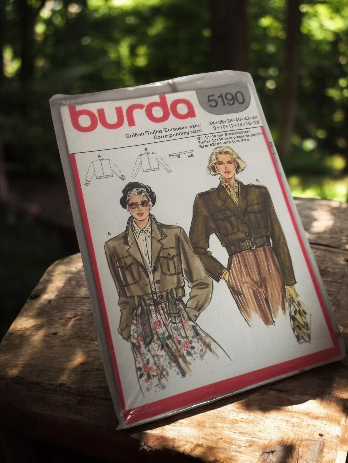 Patron couture vintage Burda 5190 veste femme, années 80, rétro ancien