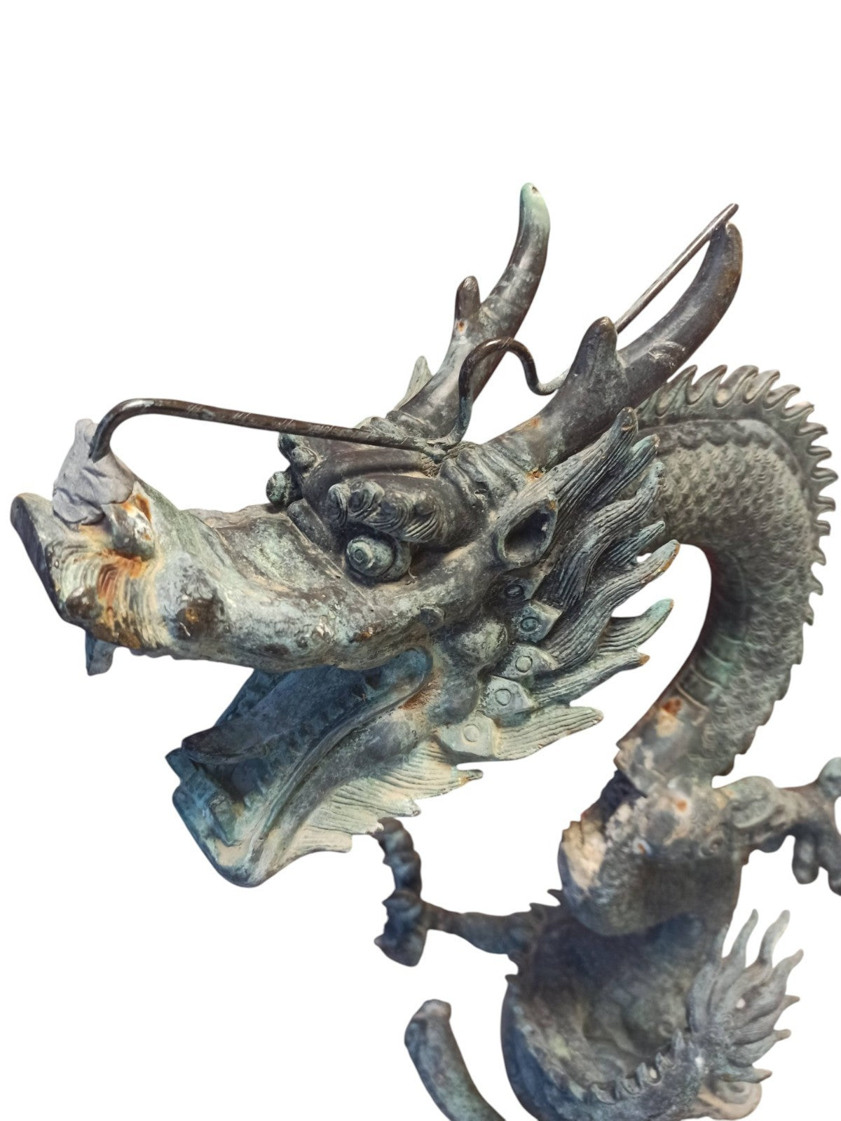 Statue dragon chinois bronze patine verte sculpture XIXe déco orientale Feng Shu