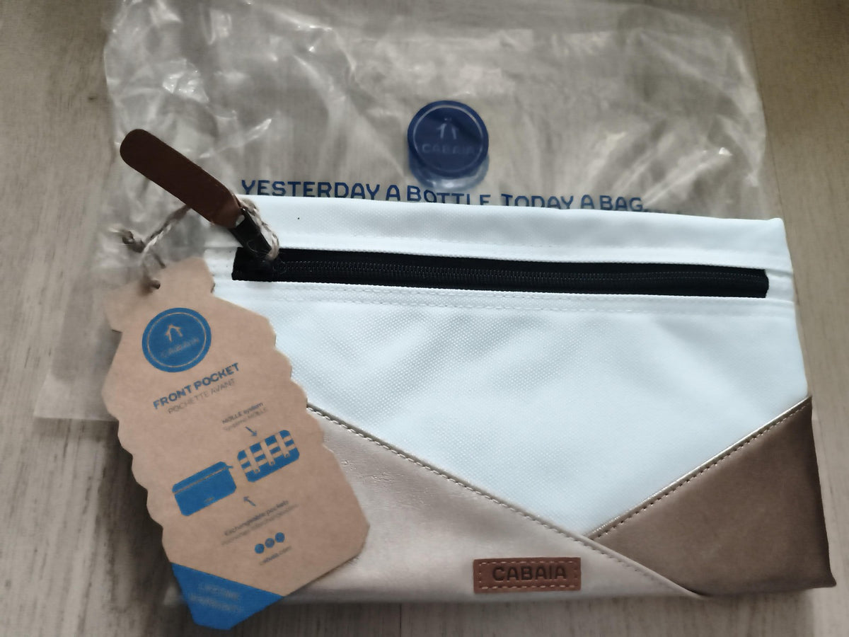 Pochette avant Cabaia 24 cm beige blanc zip accessoire sac