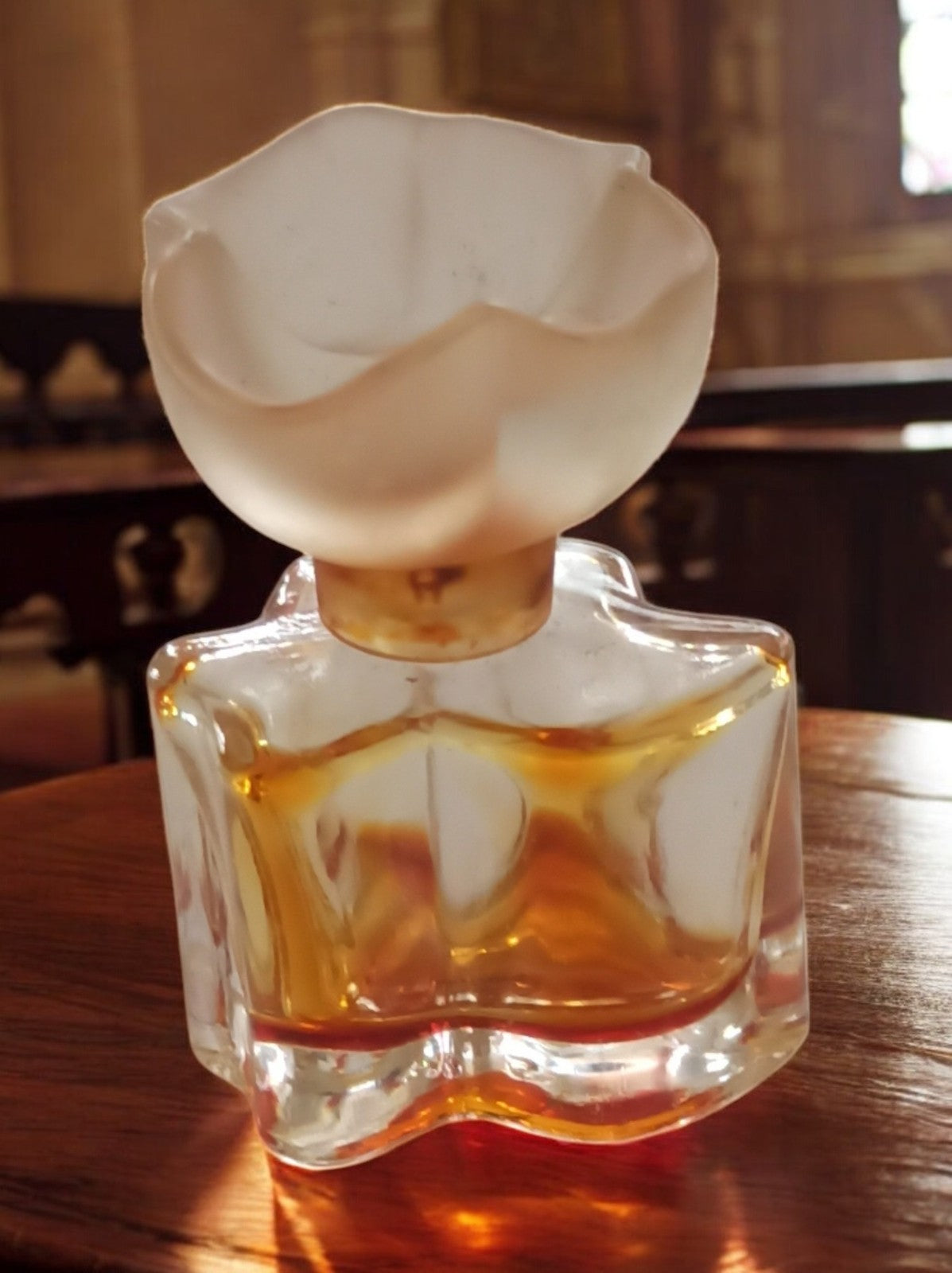 Miniature parfum vintage Oscar de la Renta flacon fleur verre givré