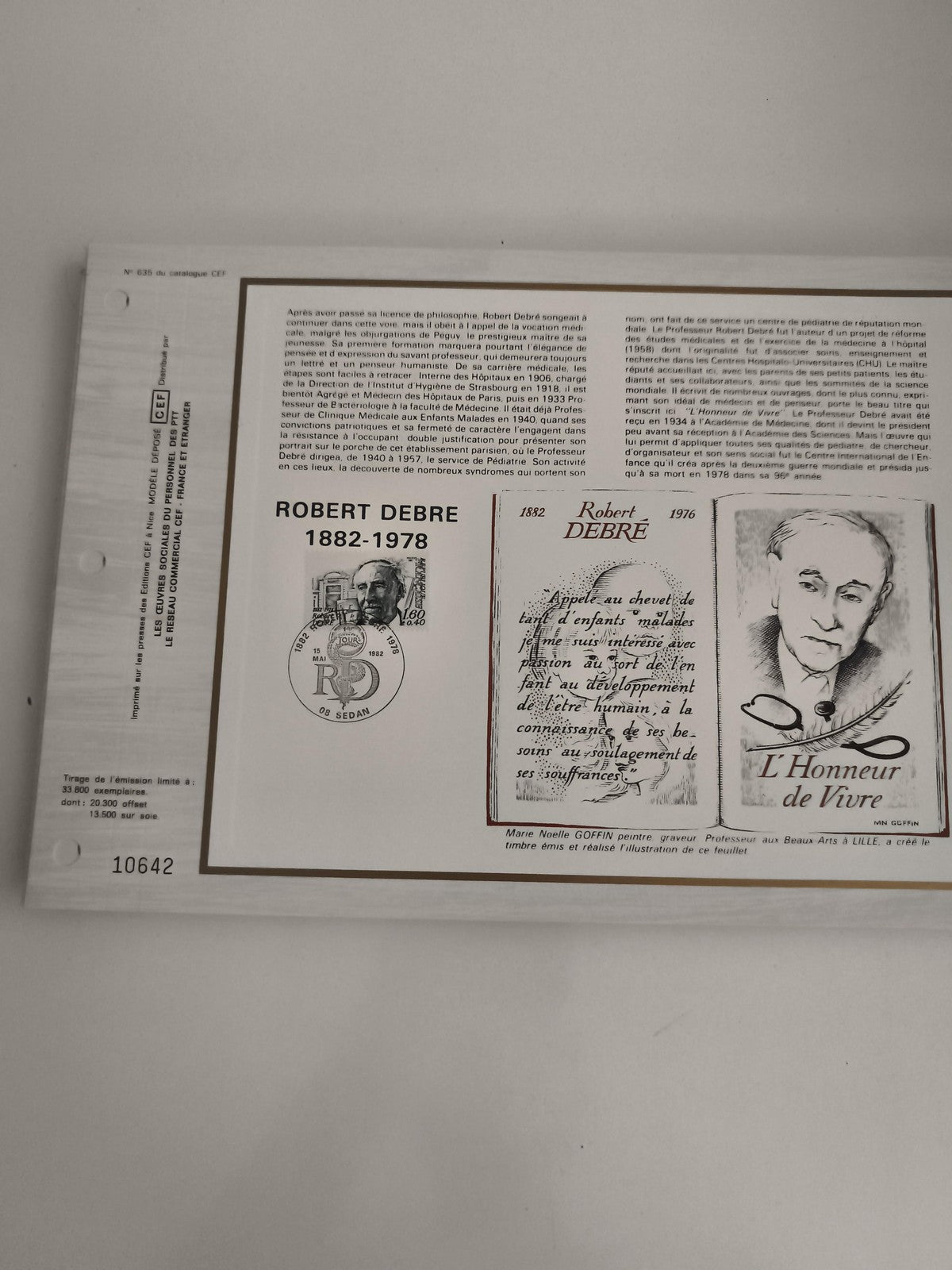 Feuillet CEF Robert Debré 1882-1978 timbre oblitéré Sedan philatélie
