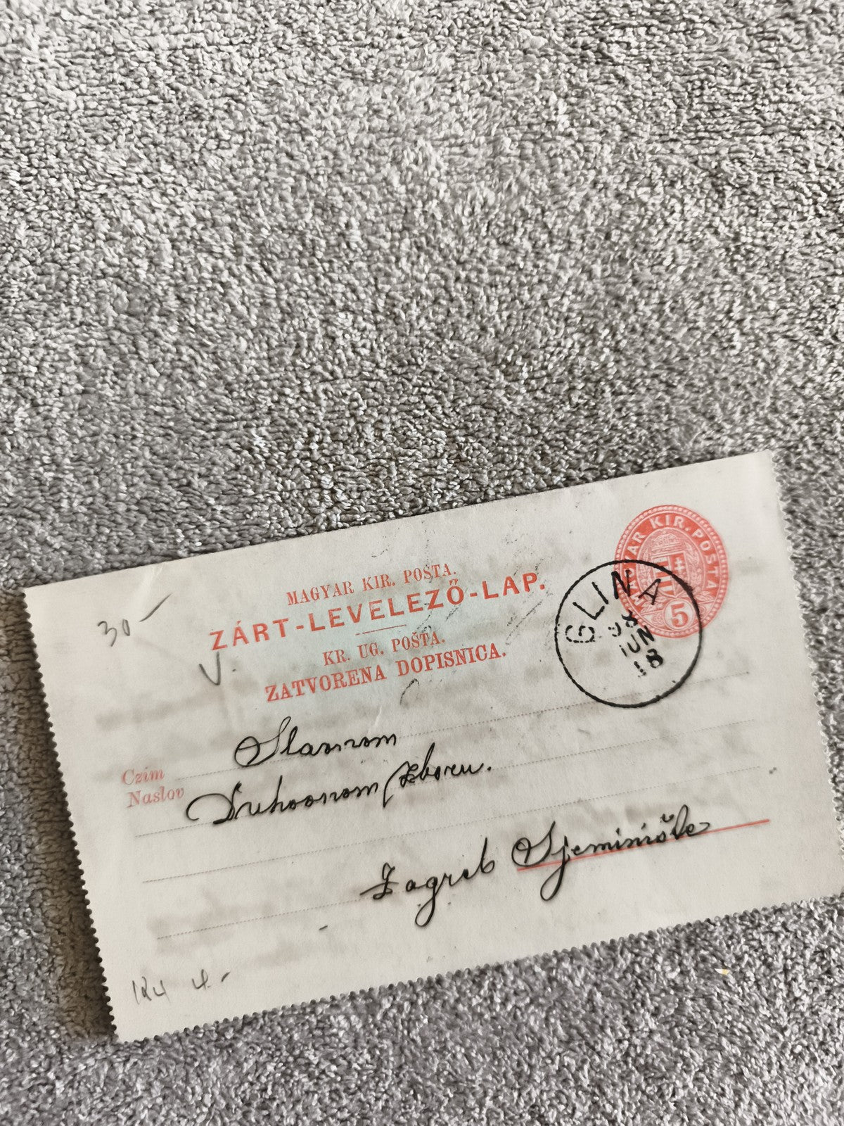 Carte postale Hongrie Zárt-Levelező-Lap oblitérée 1898 philatélie timbre rouge