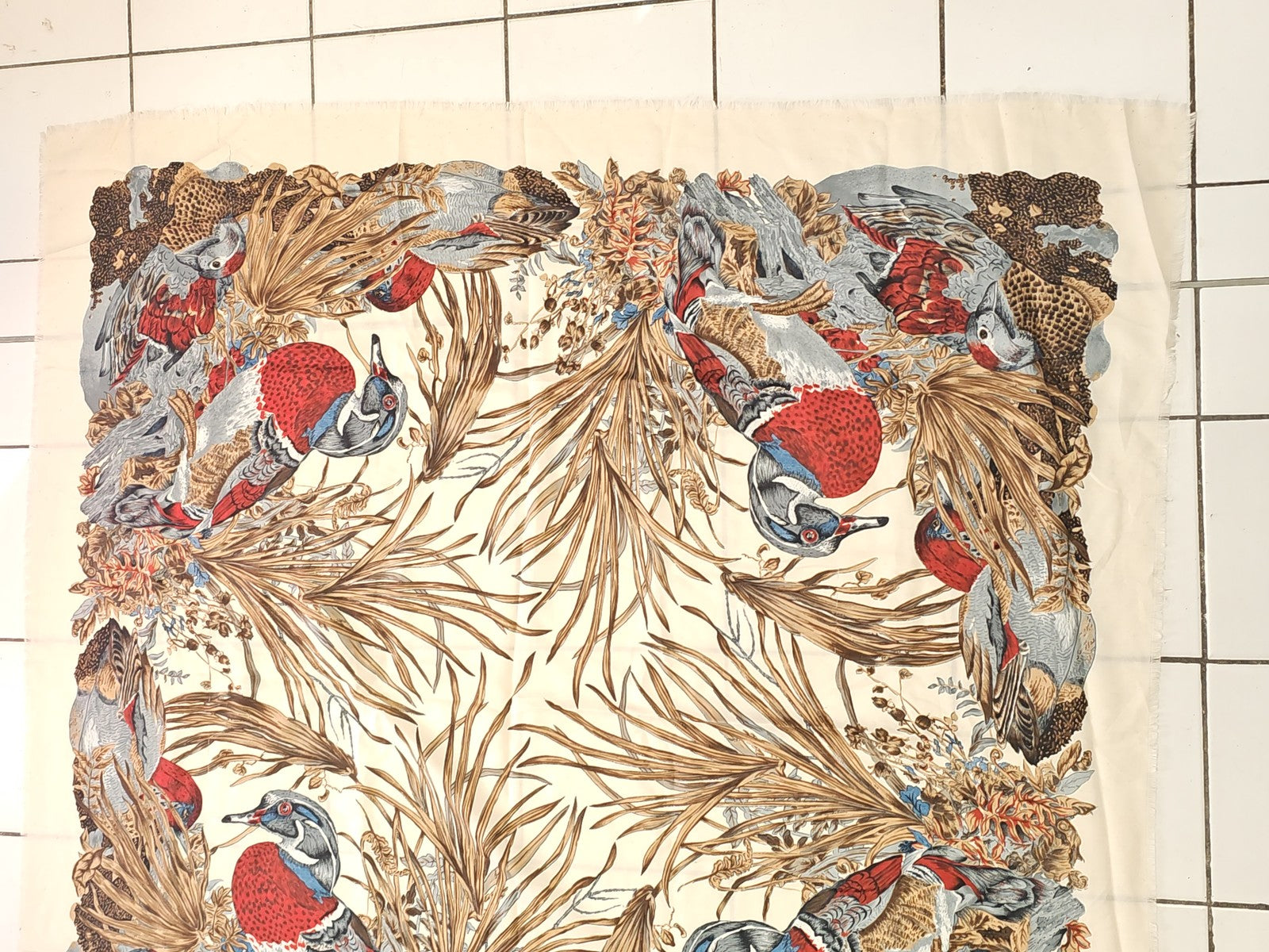 Vintage foulard ancien Ancienne, toile de lit rétro, accessoire déco collection