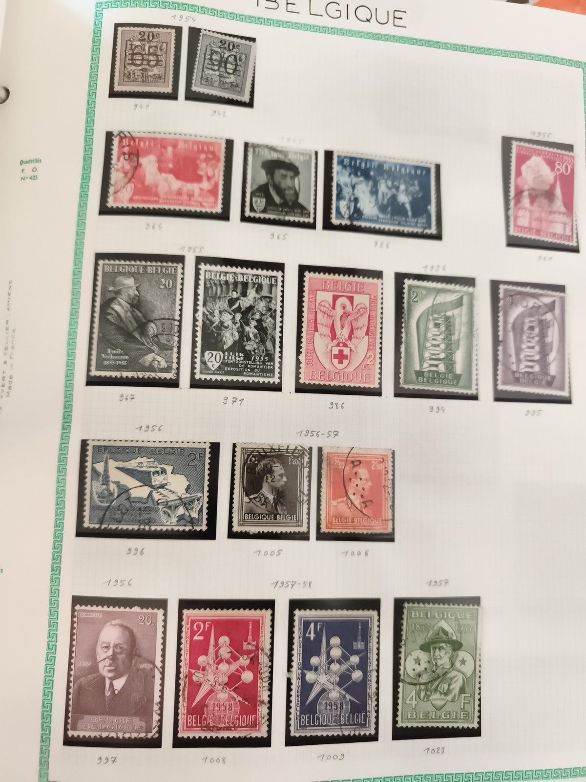 Timbres Belgique années 1950-58 philatélie lot x15 oblitérés thématiques