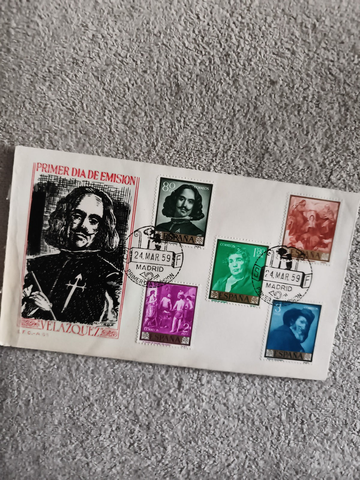 Lettre FDC Espagne Velázquez 1959 Madrid 6 timbres oblitérés philatélie
