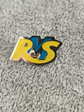 Pin's vintage RVS logo lettres jaune bleu, badge rétro années 80-90 (Ref 10)