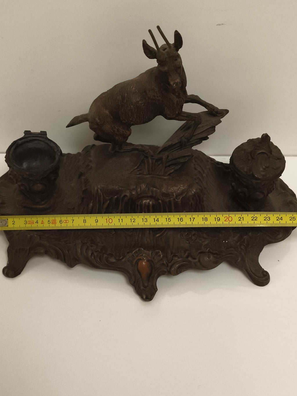 Encrier double zoomorphe Napoléon III décor chamois style 1890 bureau déco