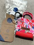 Mini pochette porte-clés Cabaia motif floral rouge rose neuf