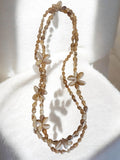 Collier vintage en coquillages naturels, double rang, fleurs rétro ancien