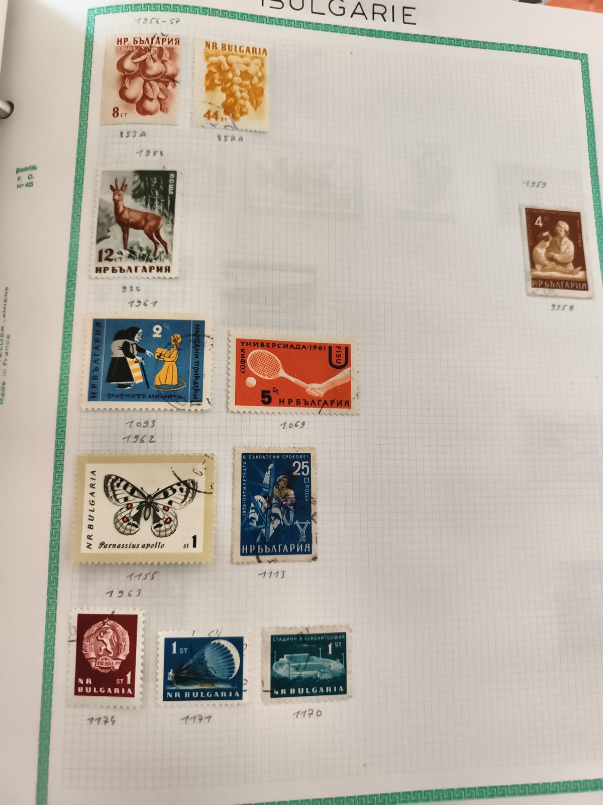 Timbres Bulgarie NR Bulgaria lot x11 animaux sports papillons 1950s philatélie