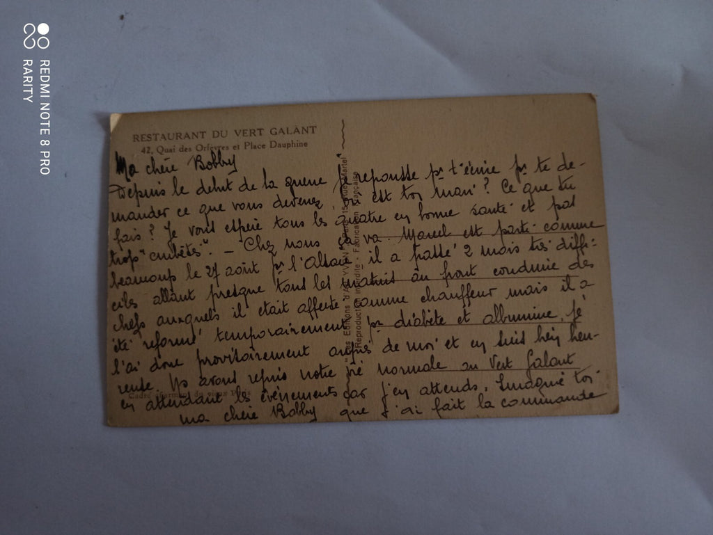 Carte postale ancienne Paris Auberge du Vert Galant années 1930 autos vintage
