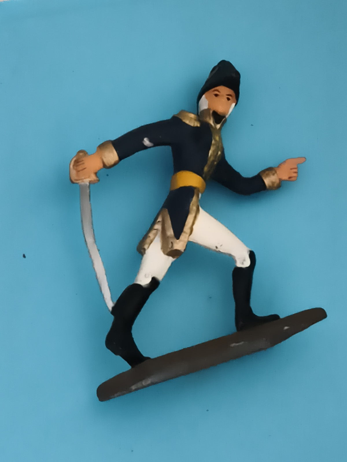 Figurine soldat ancien plomb uniforme bleu doré sabre vintage