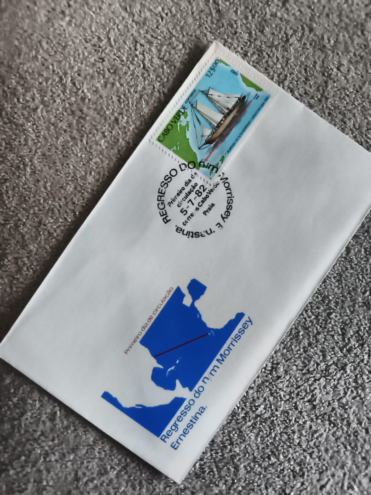 Lettre 1er jour Cabo Verde Ernestina Morrissey 1982 enveloppe timbre bateau